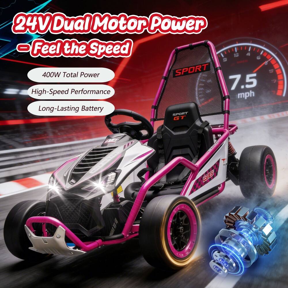 24V Dual Motor Power = Feel the Speed  
400W Total Power  
High-Speed Performance  
Long-Lasting Battery  
SPORT Performance  
7.5 High-Speed mph  
SPORT GT