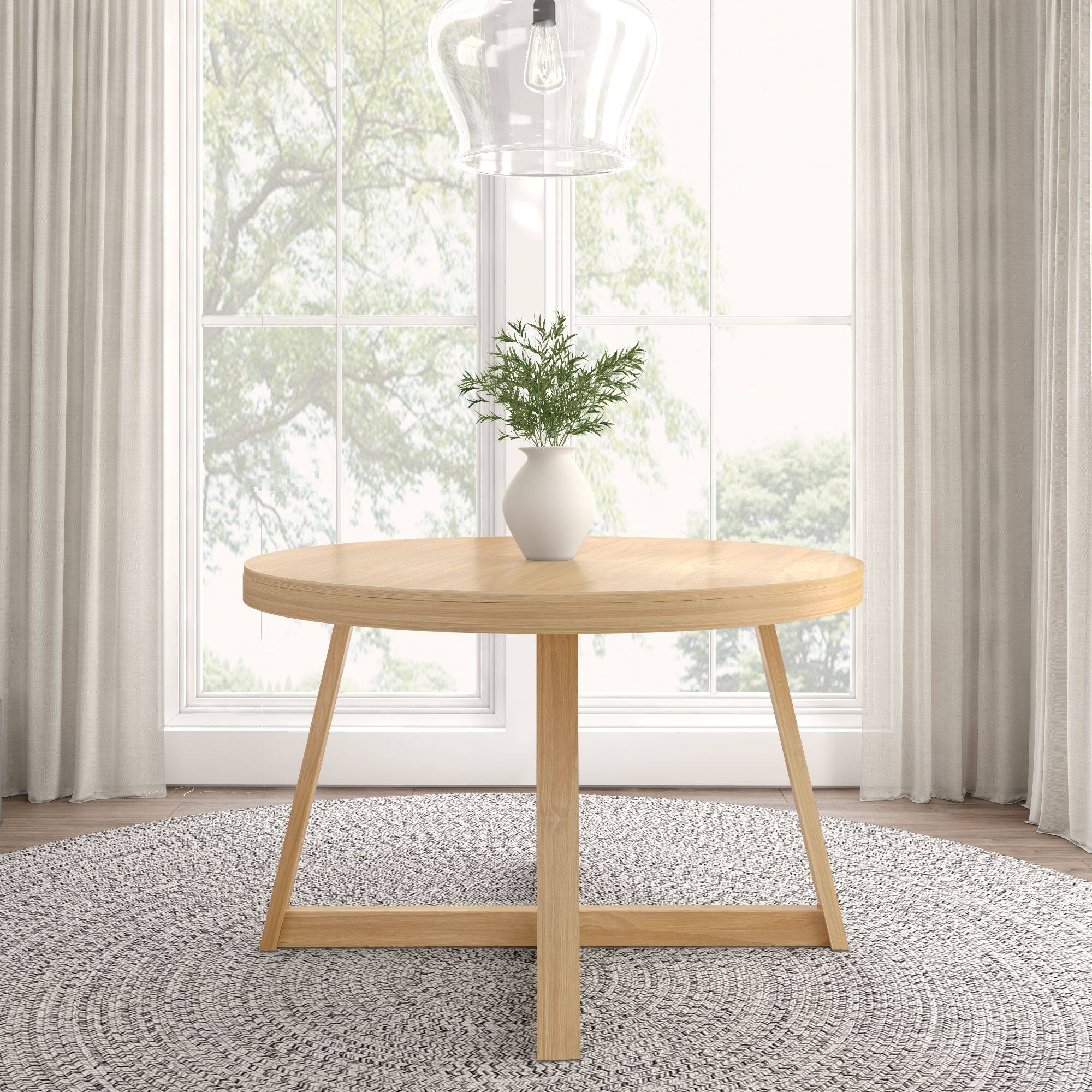Alt View 1. Plank+Beam - Classic Round Dining Table (47in / 1194mm), Blonde Wirebrush - Blonde Wirebrush.