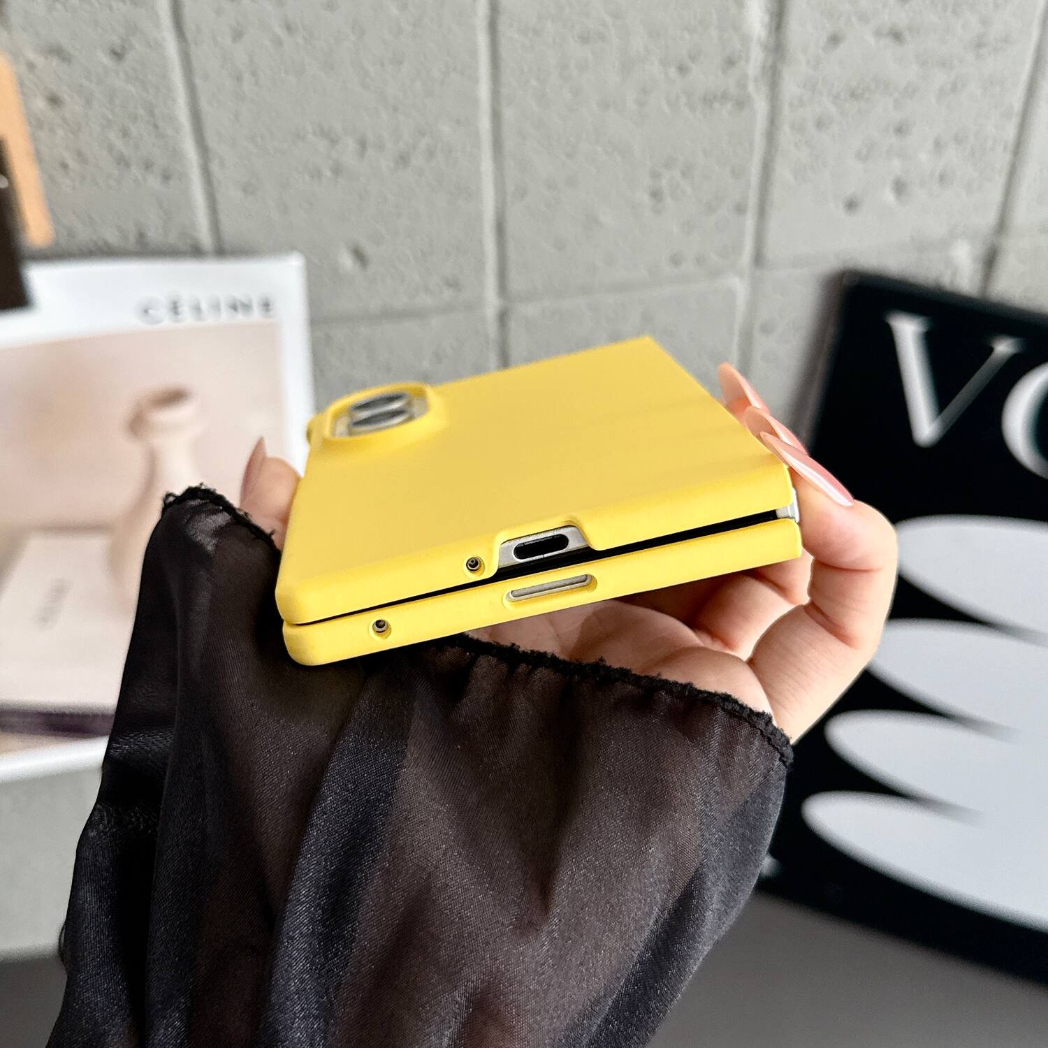 Back. Dteck - for Samsung Galaxy Z Fold8 Rugged Slim Case with Built-in Tempered Glass Protector,Skin-Friendly Shockproof PC Cover - Yellow.