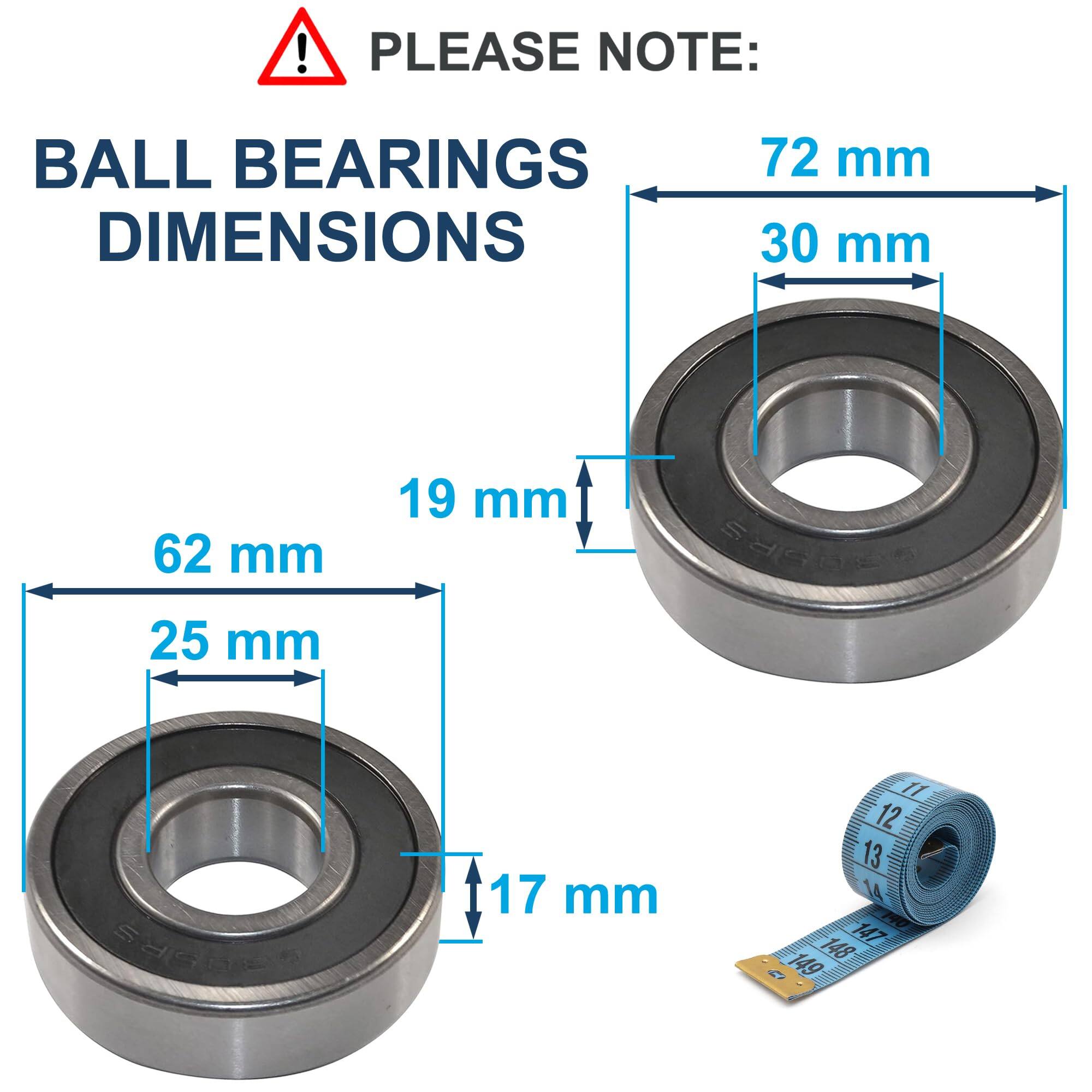 Please note: Ball bearings dimensions  
72 mm  
30 mm  
62 mm  
25 mm  
19 mm  
17 mm