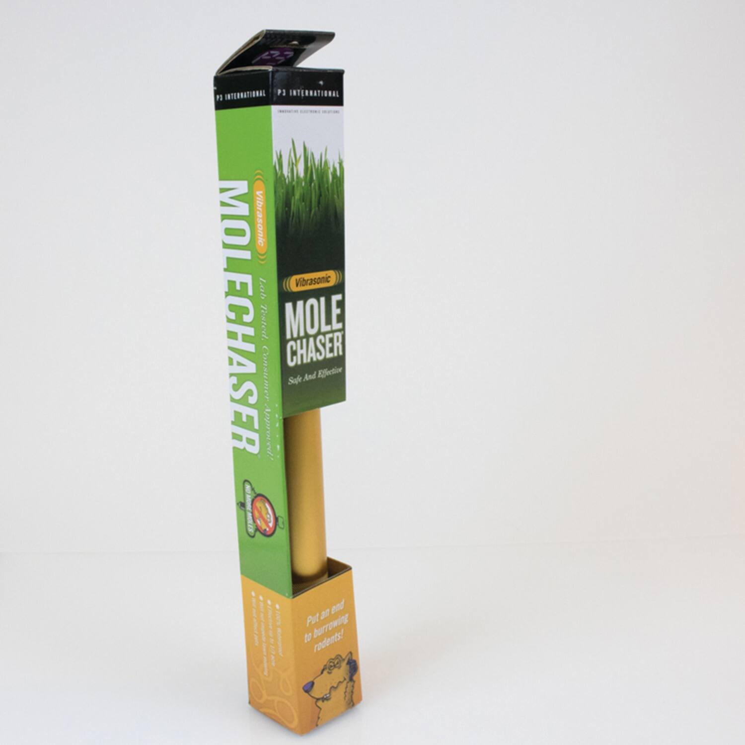 7 INTERNATIONAL P3 1 MOL Vibrasonic Vibrasonic Lab MOLECHASER Tested. MOLE CHASER Consumer And Effective Safe Approved ERO 3 end safe Pet burrowing to rodents!