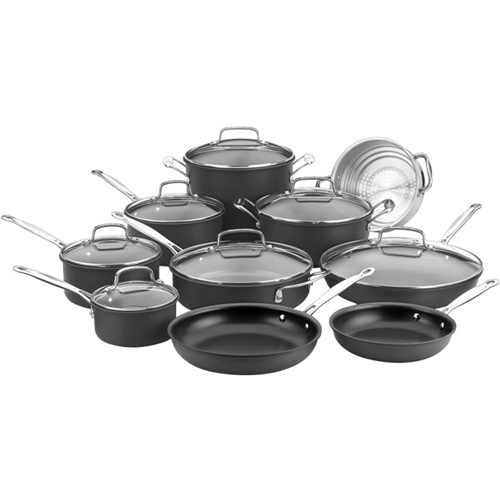 Angle View: Cuisinart Chef's Classic Non-Stick Hard Anodized, 17 Piece Set, Black, 66-17N