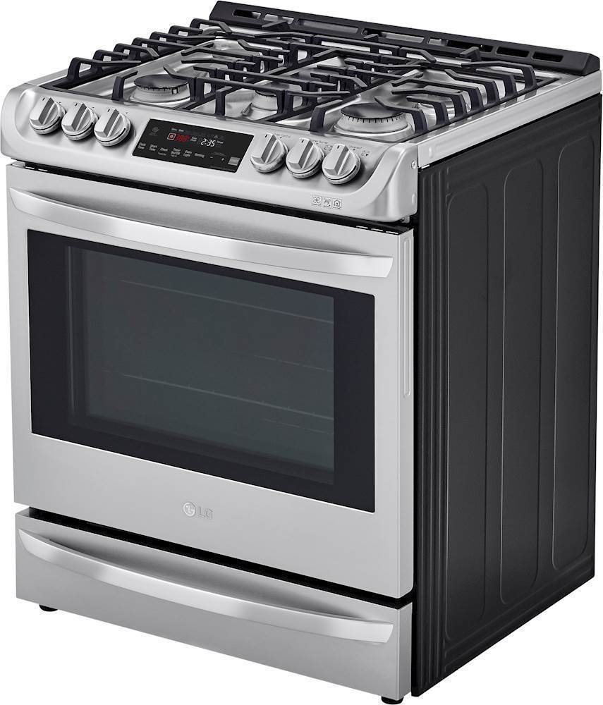 Left View: LG - 6.3 Cu. Ft. Slide-In Smart Dual Fuel True Convection Range with Self-Cleaning and ProBake Convection - Stainless Steel