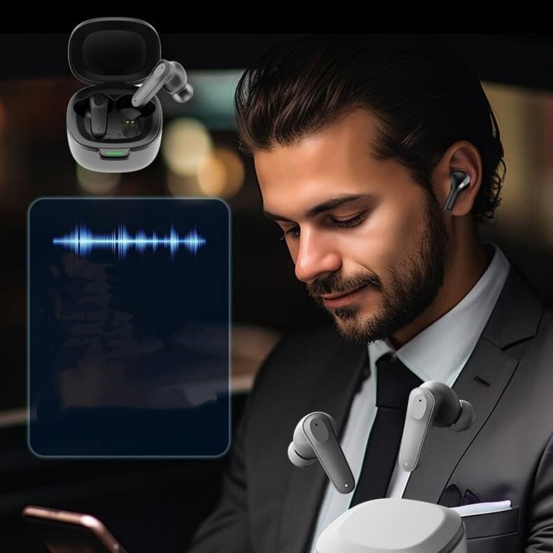 Back. SKRAN - Wireless Headphones - Bluetooth 5.4 Sports Earphones,Call Noise Reduction,30H Playtime for Running,Sports,Cycling - White.