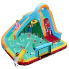 Front. Gymax - Gymax Inflatable Water Slide Park 6-in-1 Giant Bounce House w/Long Slide Splash Pool - Multicolor.