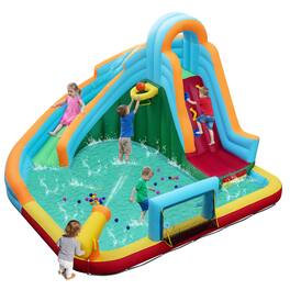 Gymax - Inflatable Water Slide Park 6-in-1 Giant Bounce House w/Long Slide Splash Pool - Multicolor