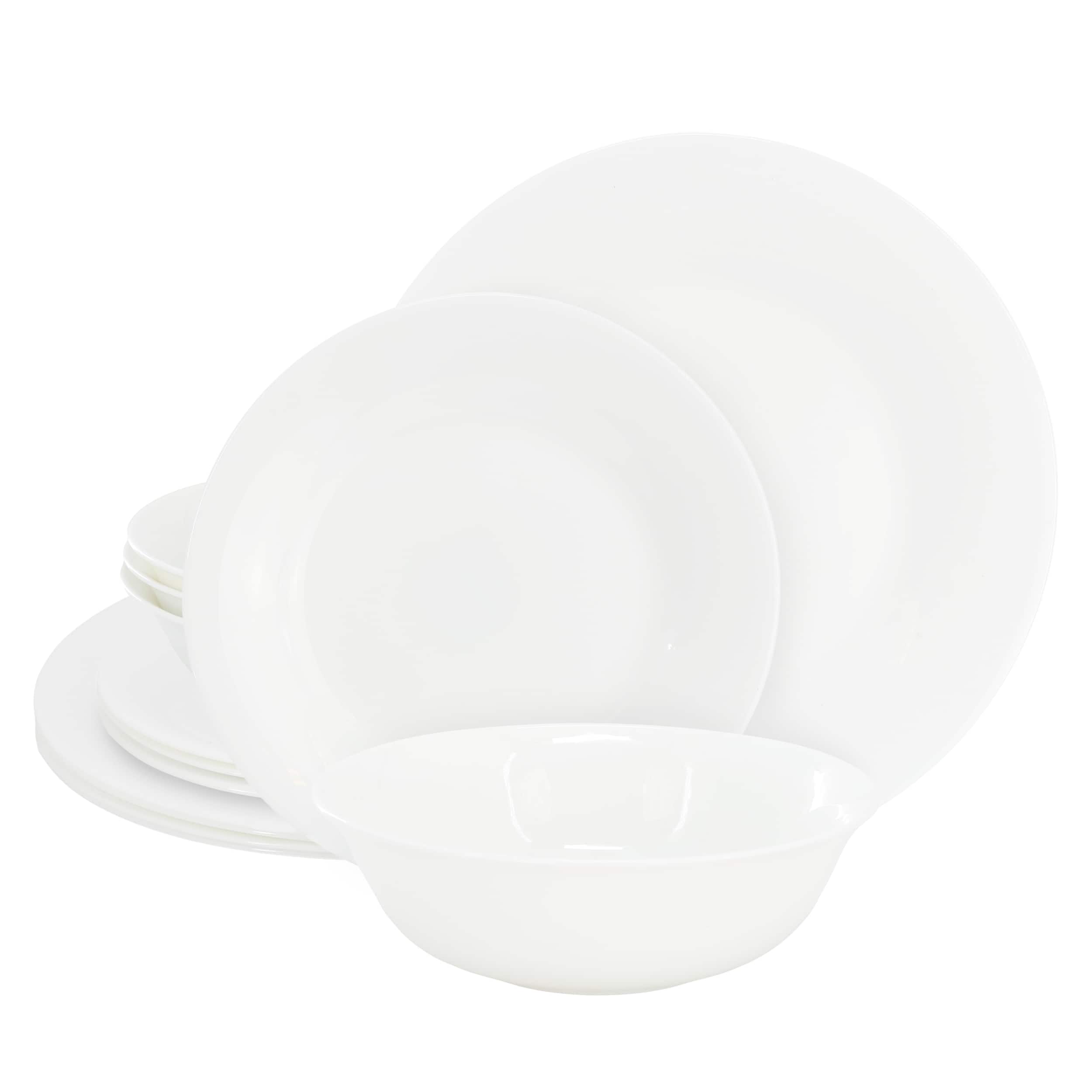 Gibson - Ultra Shadow 12 Piece Opal Glass Dinnerware Set - White