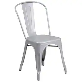 Emma + Oliver - Commercial Grade Colorful Metal Indoor-Outdoor Stackable Dining Chair - Silver