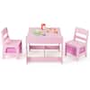 Front. Costway - Costway 3 in 1 Kids Wood Table Chairs Set w/ Storage Box Blackboard Drawing - Pink.