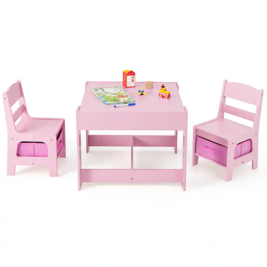 Costway in Kids Wood Table Chairs Set w/ Storage Box
