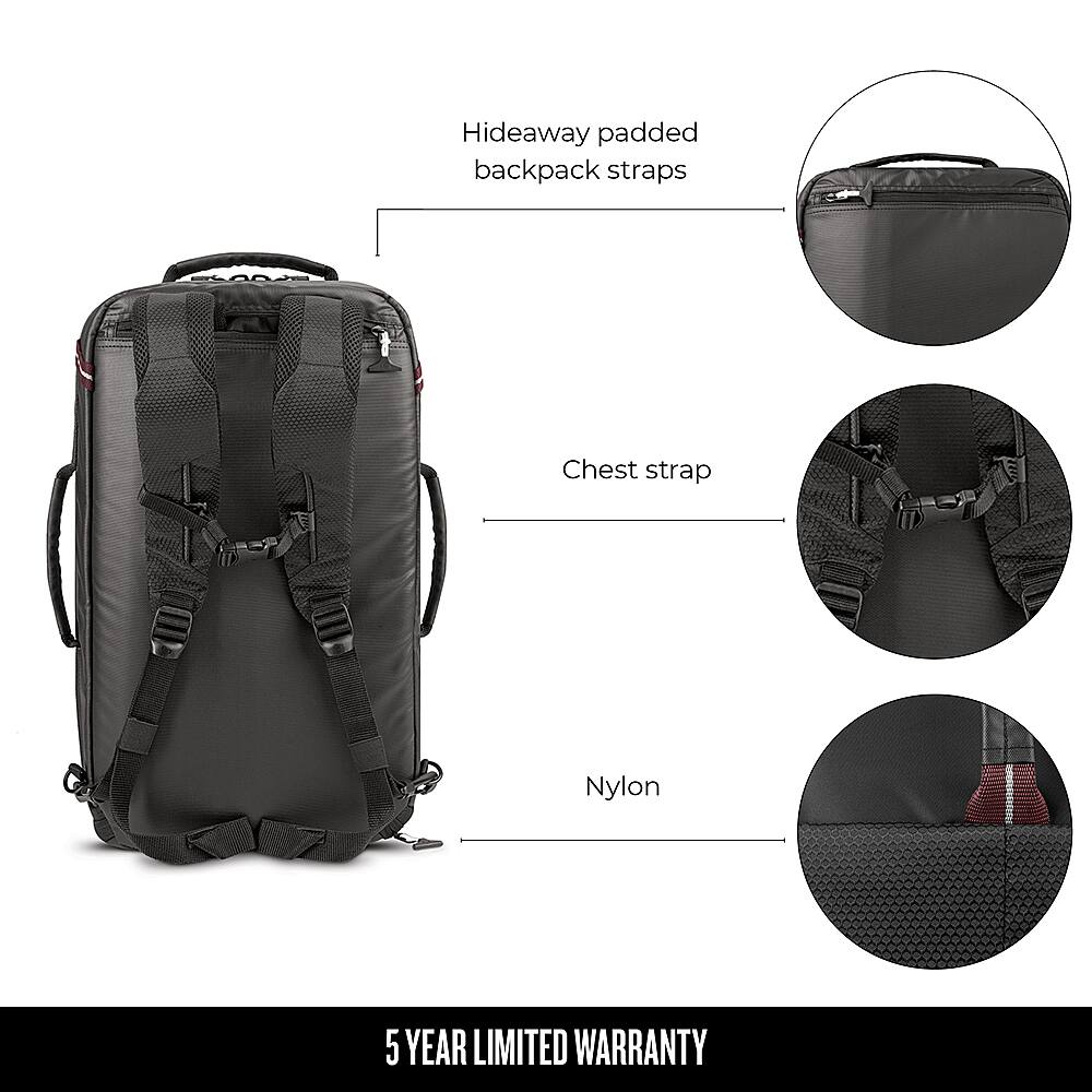 Hideaway padded backpack straps Chest strap Nylon 5 YEAR LIMITED WARRANTY