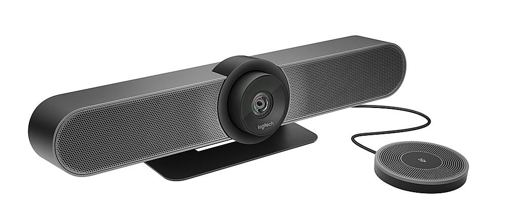 Front. Logitech - MeetUp 4K Ultra HD Video Conferencing Kit with Expansion Microphone for Huddle Rooms - Black.