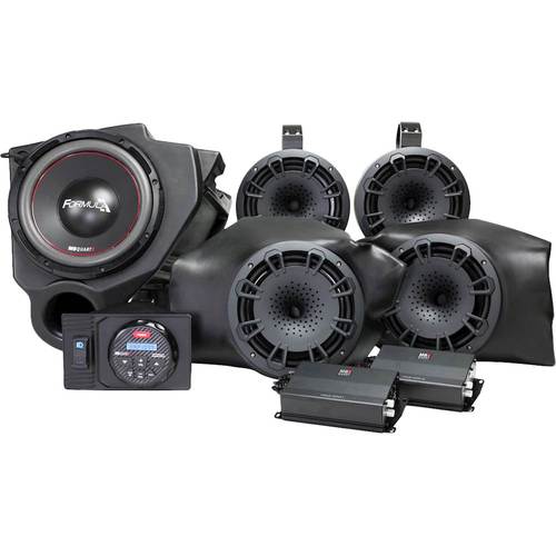 MB Quart - 10" Dual-Voice-Coil 4-Ohm Subwoofer with Four 8" 2-Way Front & Rear Speakers, Two 400W Amps and Bluetooth Source Unit - Black