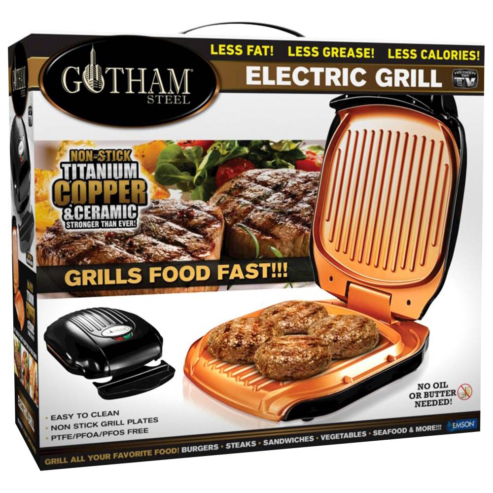 Gotham Steel Indoor Portable Smokeless Electric Grill, Orange/Black