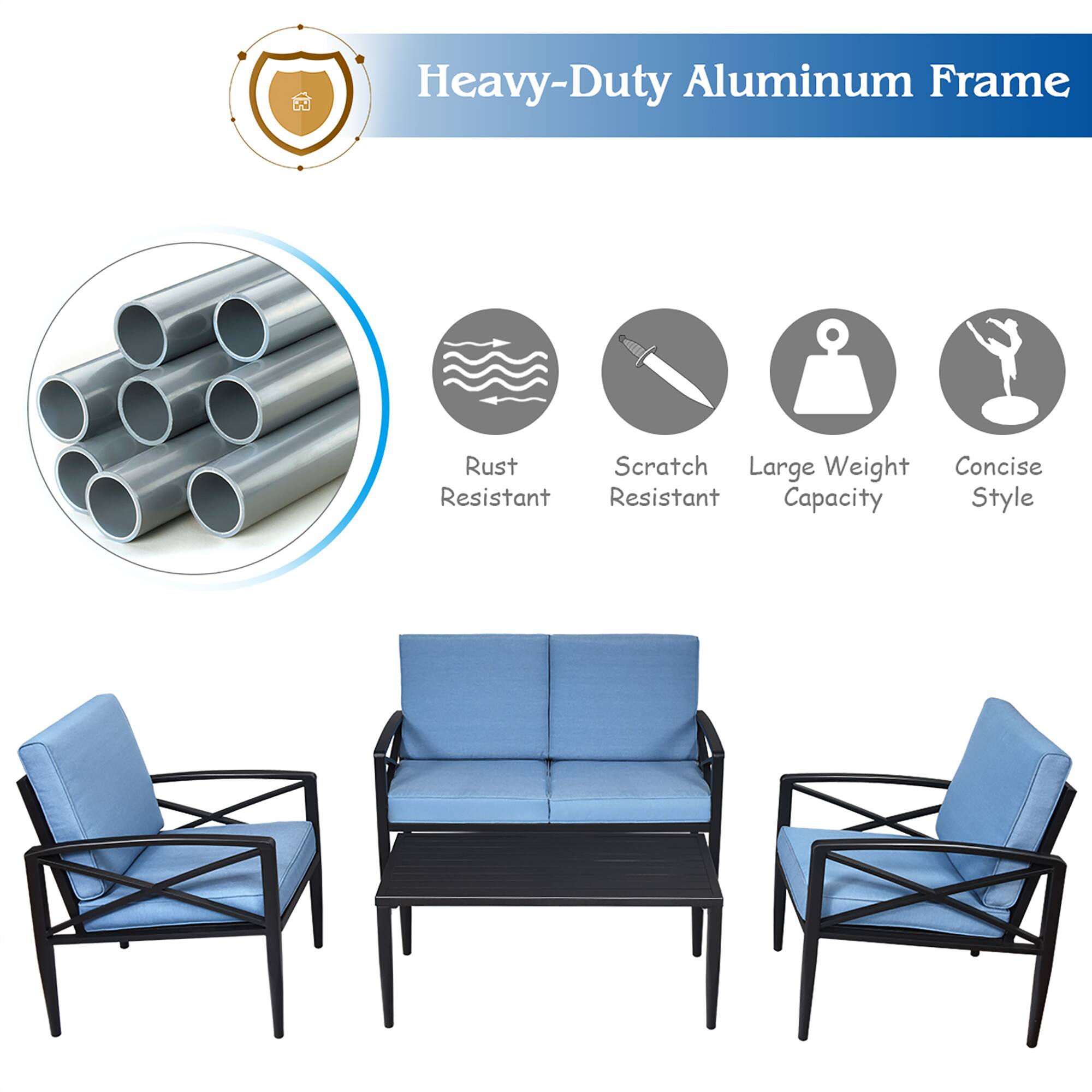 Heavy-Duty Aluminum Frame, Rust Resistant, Scratch Resistant, Large Weight Capacity, Concise Style