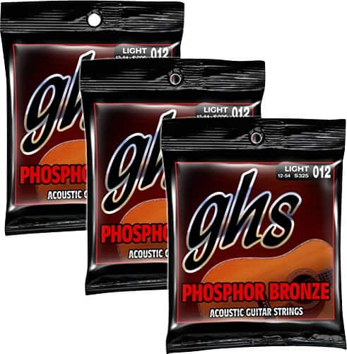 Front Standard. GHS - Light Acoustic Guitar Strings (3-Pack) - Bronze/Gold.