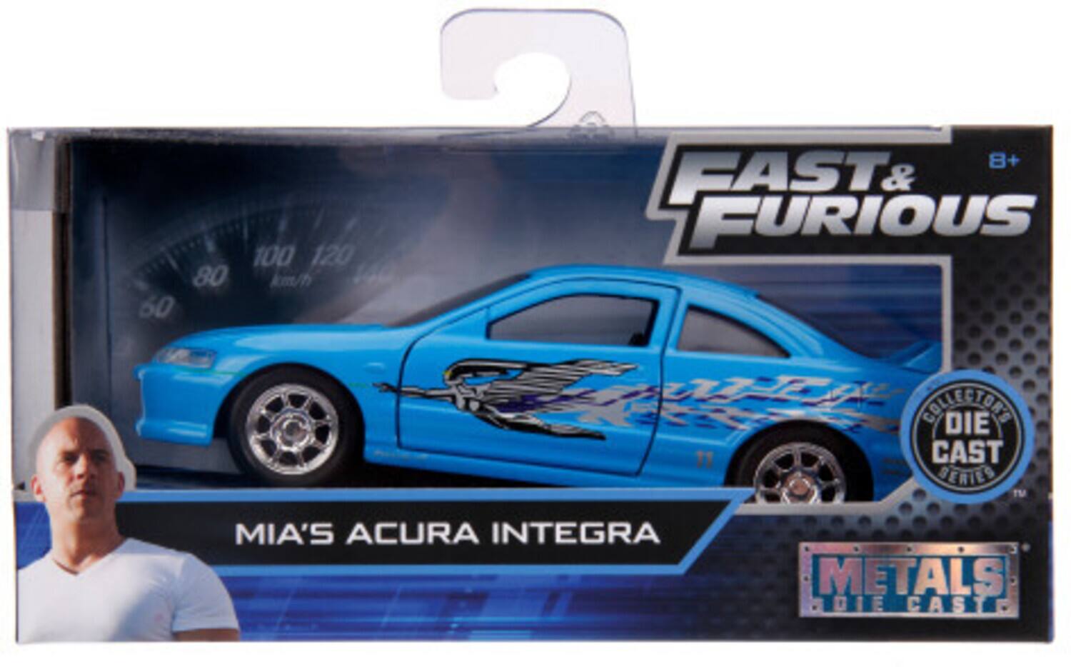 100 120 80 km/h 60 8+ FAST & FURIOUS OTPA DIE CAST BERTES TM MIA'S ACURA INTEGRA METALS DIE CAST