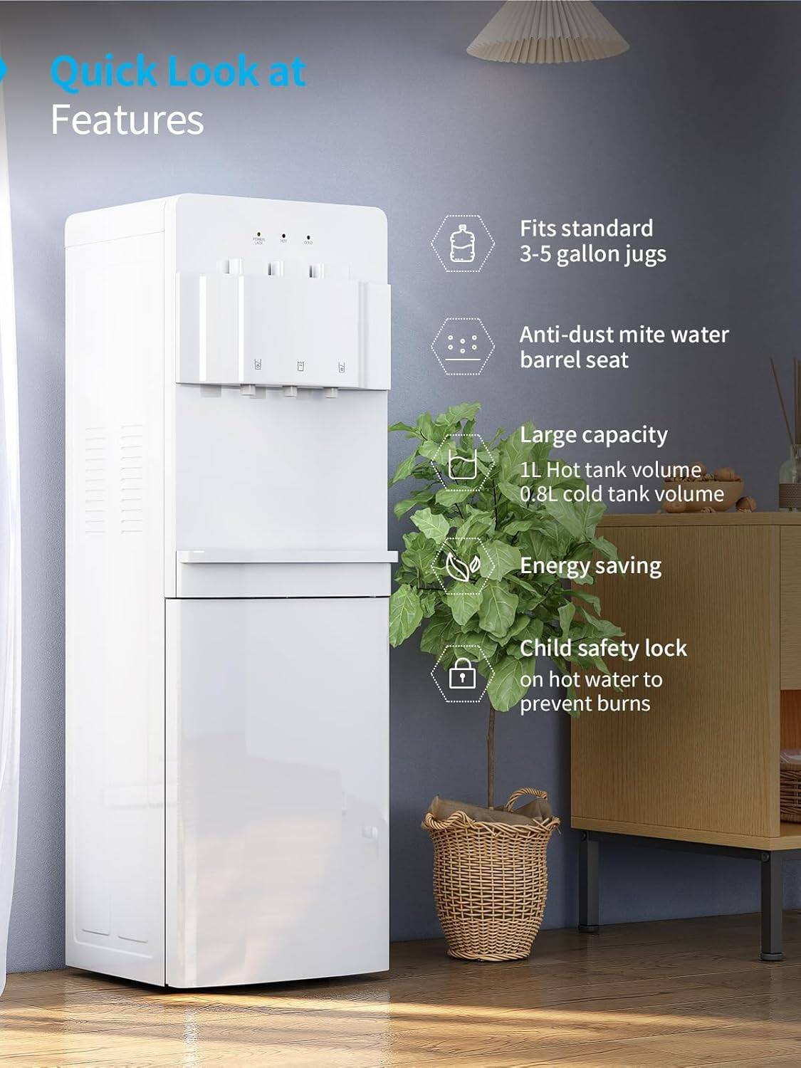 Alt View 2. Circus Cirle - Bottom-fill water dispenser - three-temperature modes, with child lock and anti-scald feature, white - WHITE.