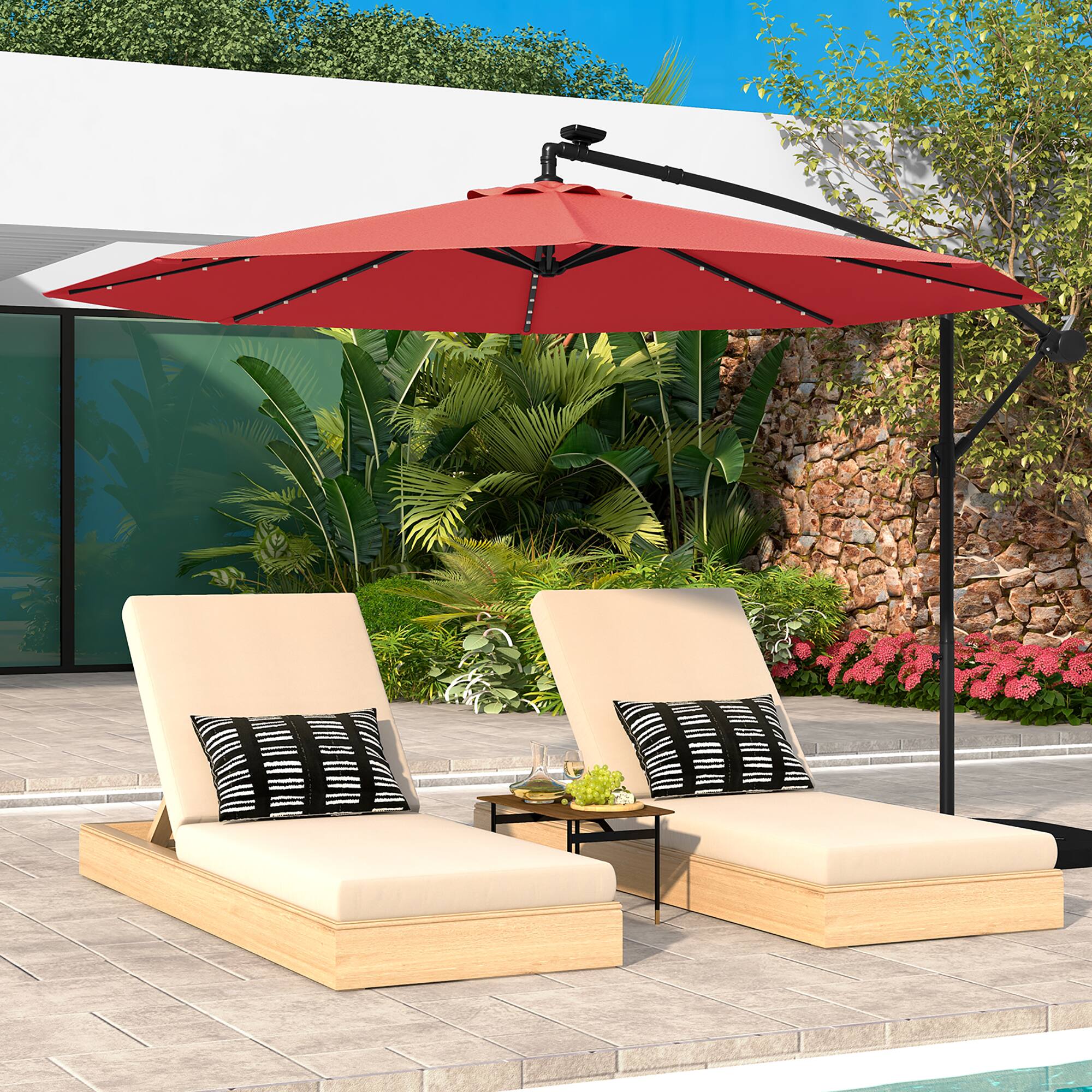 Alt View 1. Gymax - Gymax 10ft Solar Patio Umbrella Outdoor Offset Hanging Umbrella w/ 40 LED Lights Red - Wine.