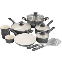 Spice By Tia Mowry - Savory Saffron 16 Piece Ceramic Nonstick Cookware Set in Grey - Gray