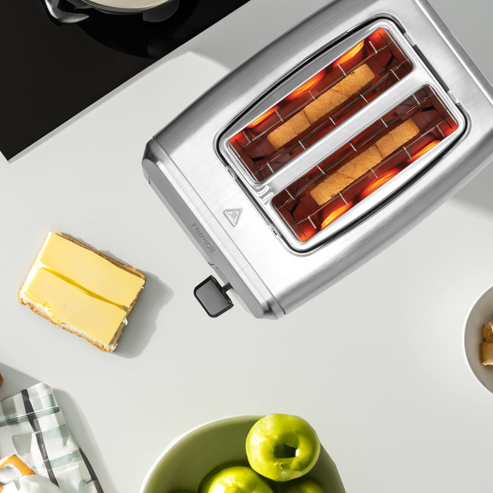 Alt View 3. Livwell - Smart Touch 2 Slice Metal Toaster - Stainless Steel.