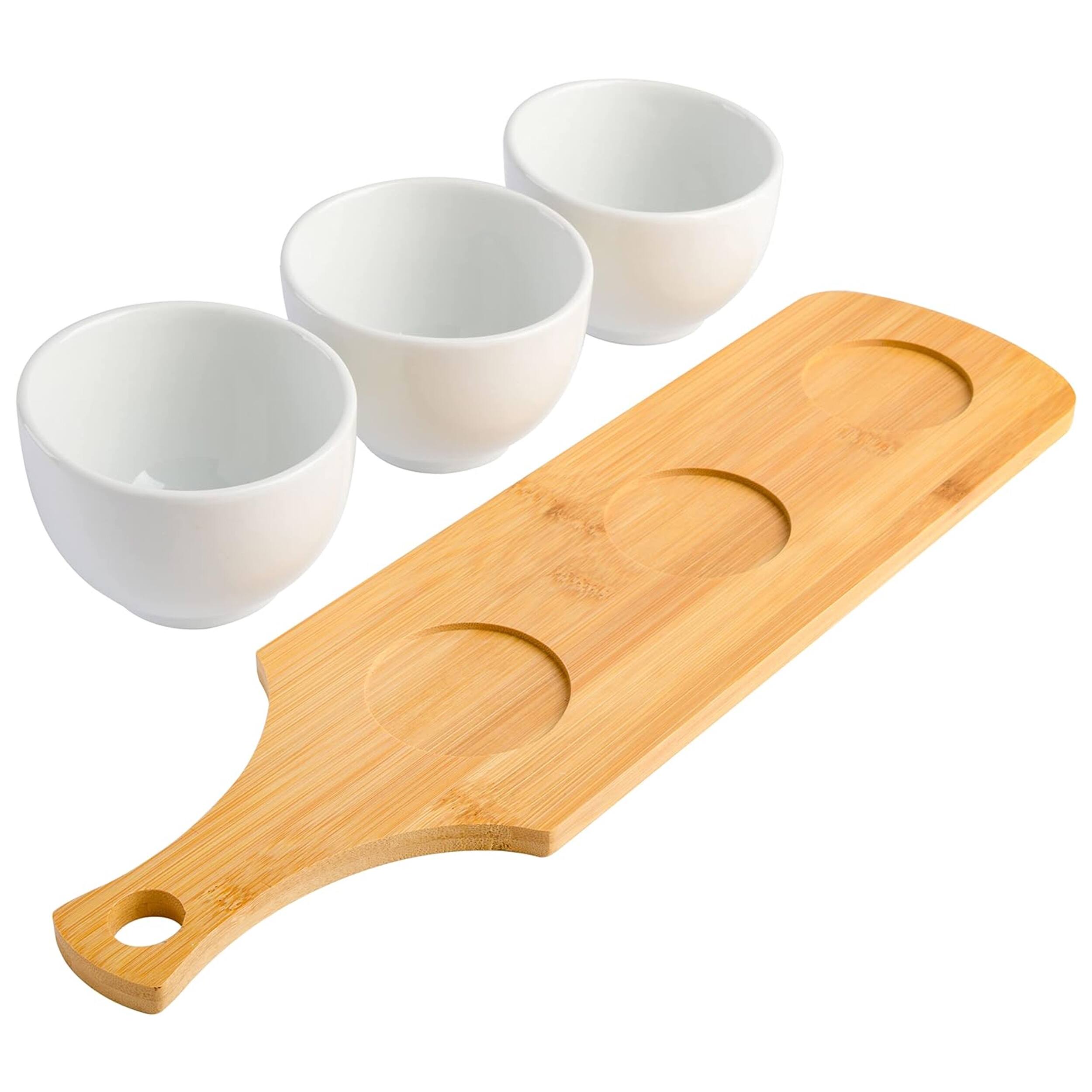Alt View 2. Gibson - Gibson Gracious Dining 3 Piece White Fine Ceramic Tidbit Bowl Set with Bamboo Serving Tray - White.