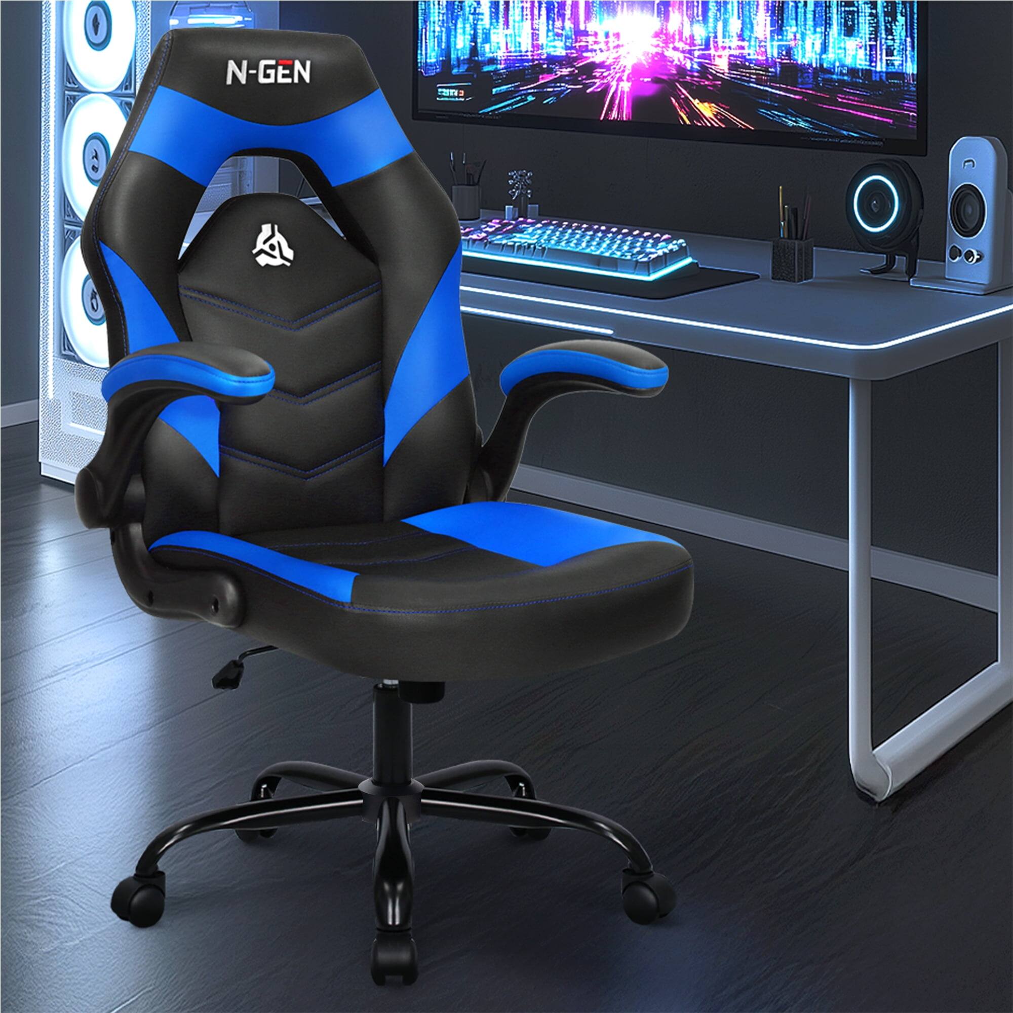 Alt View 5. Neo Chair - Gaming Chair Ergonomic Computer Desk Office Executive Chair with Lumbar Support Swivel Wheels Flip-Up Arms PU Leather - Blue.
