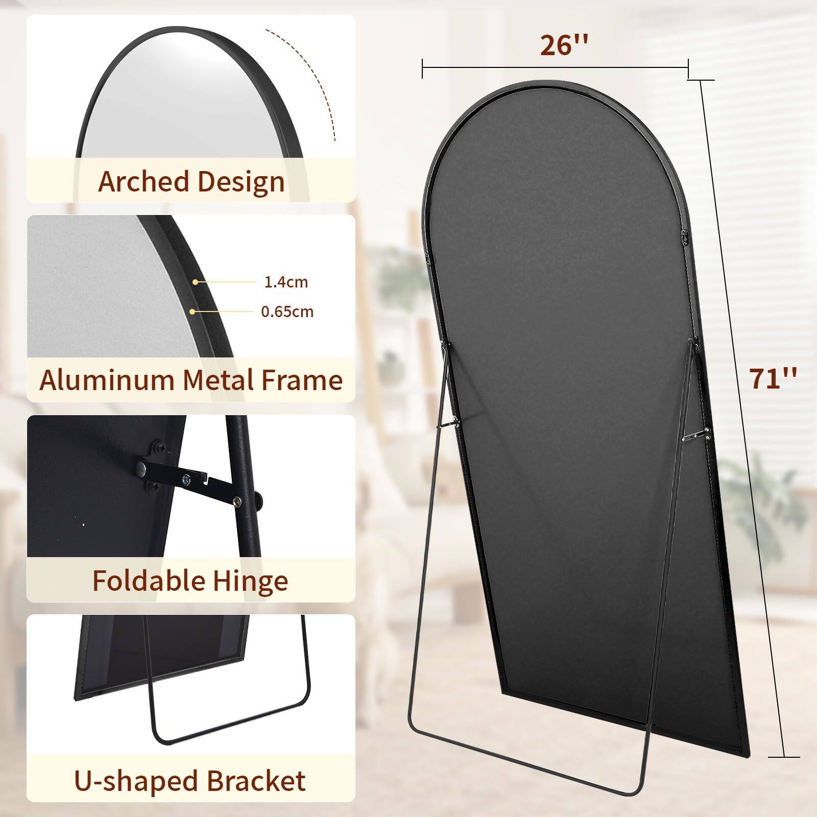 - 26" Arched Design
- 1.4cm
- 0.65cm
- Aluminum Metal Frame
- Foldable Hinge
- U-shaped Bracket
- 71"
