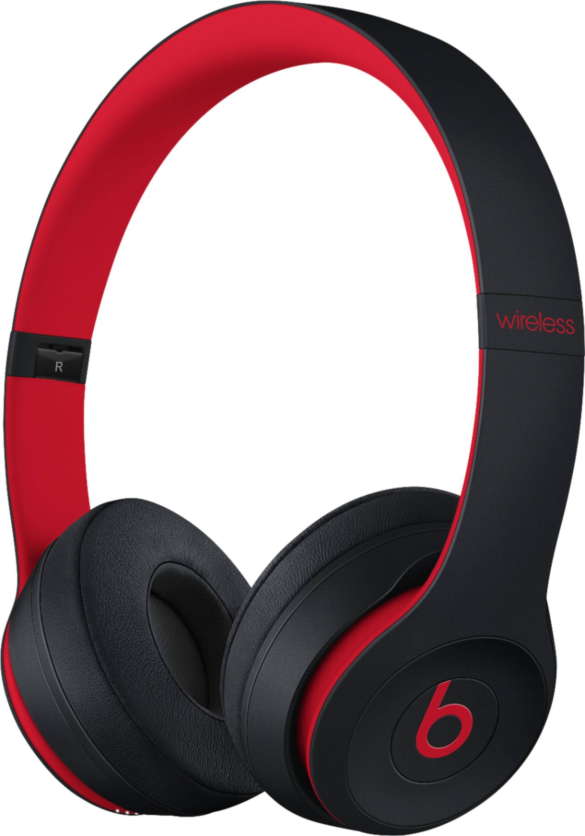 Left. Beats - Geek Squad Certified Refurbished Beats Solo³ Wireless Headphones - The Beats Decade Collection - Defiant Black-Red.