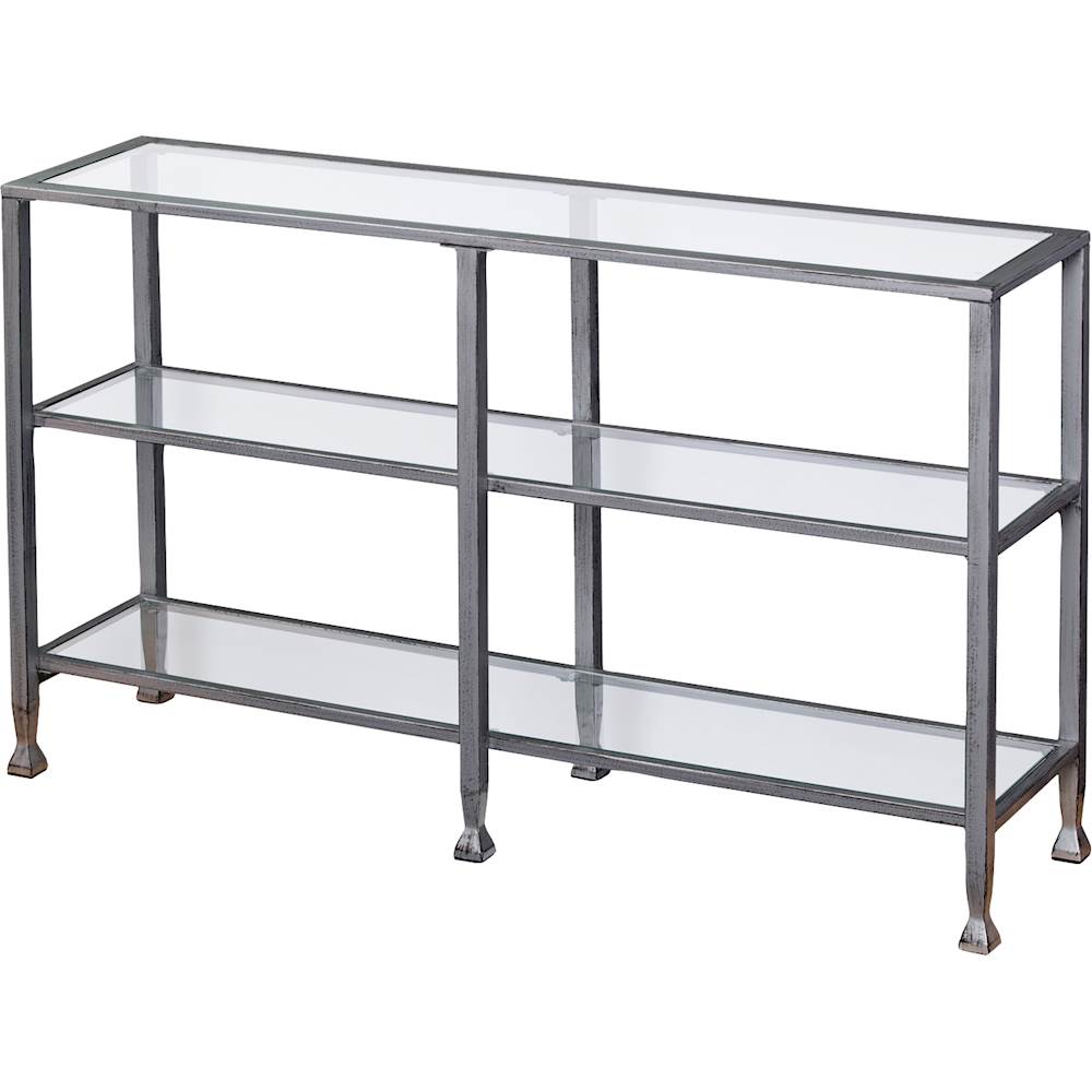 Left View: SEI - Jaymes Metal/Glass 3-Tier Console Table - Silver With Black Distressing