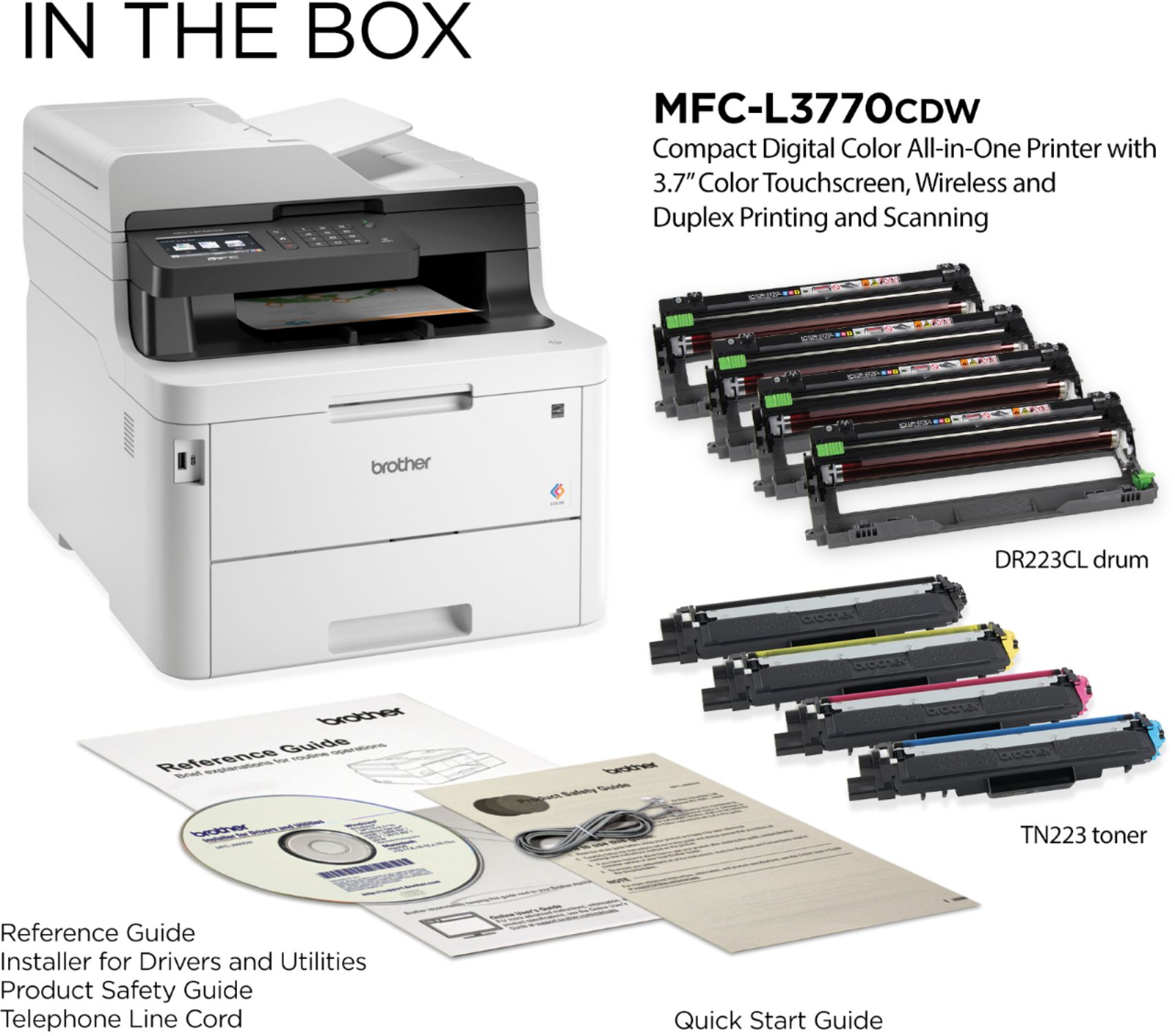 Angle View: Brother - MFC-L3770CDW Wireless Color All-In-One Laser Printer - White