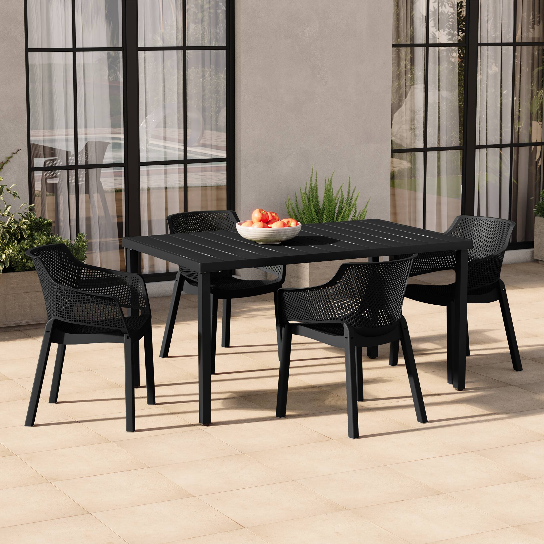Angle. WestinTrends - WestinTrends Playa Outdoor Modern Stackable Plastic Resin Patio Dining Armchair (Set of 4) - Black.