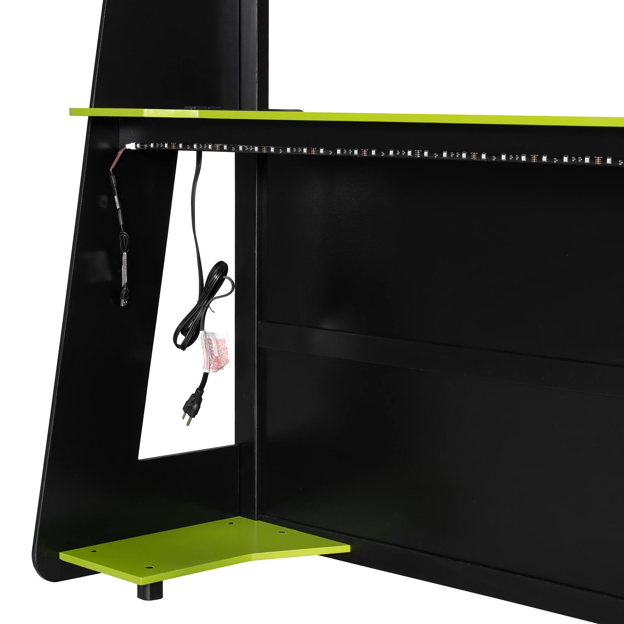 Alt View 10. Whisen - Full Size Loft Bed with Gaming Desk, Built-in Shelves, Power Station & LED Lights for Bedroom - Black|Green.