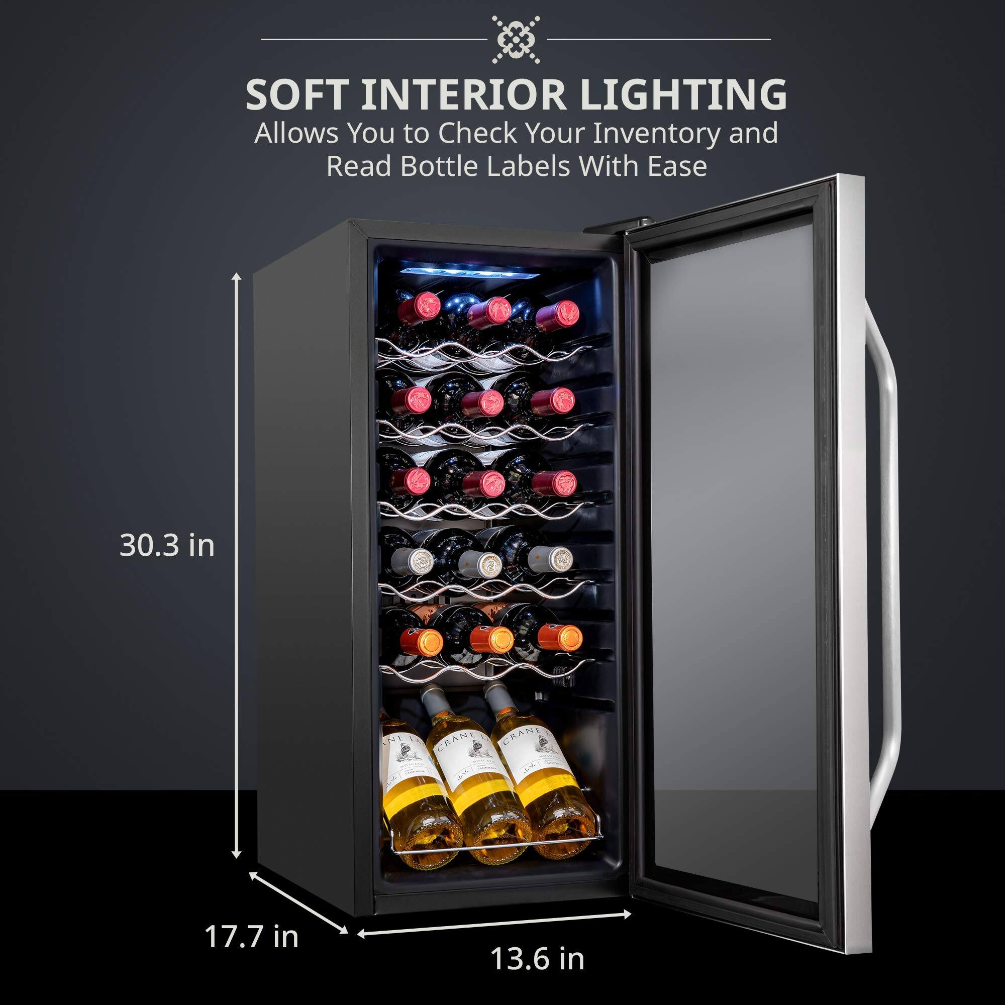 SOFT INTERIOR LIGHTING  
Allows You to Check Your Inventory and Read Bottle Labels With Ease  

30.3 in  
17.7 in  
13.6 in
