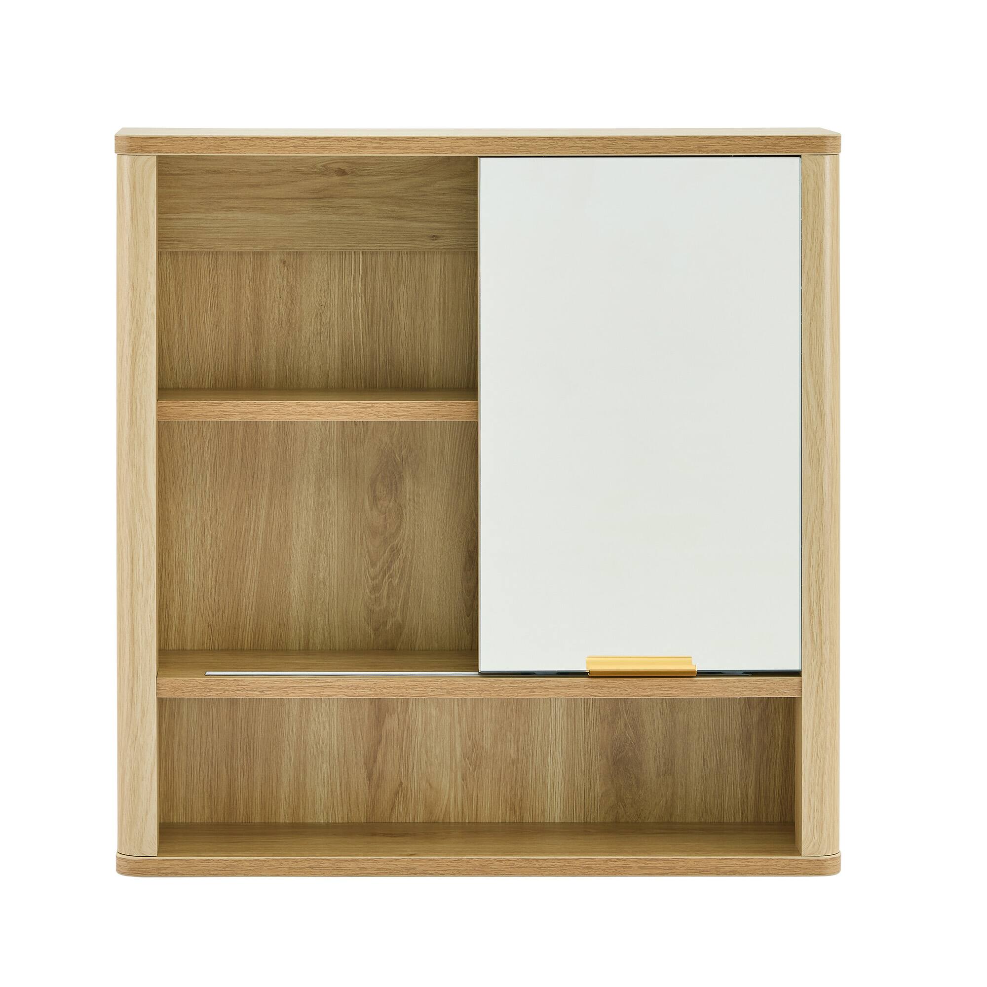 Alt View 6. Loheer - Loheer- Wall Mounted Bathroom Mirror Cabinet with Open Shelves Natural Wood Finish 1.79ft x 0.42ft x 1.83ft - Wood.