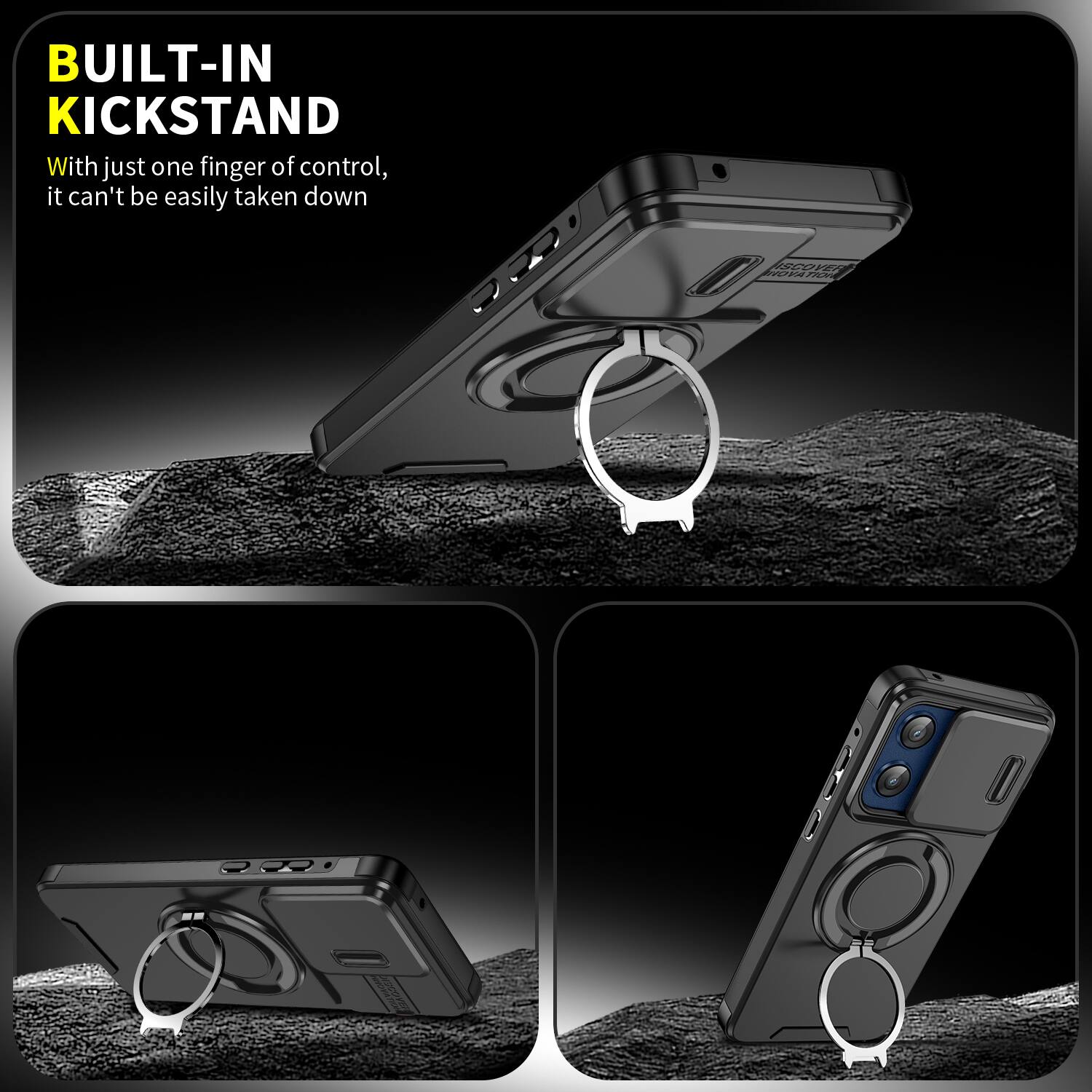 BUILT-IN KICKSTAND  
With just one finger of control, it can't be easily taken down  

ISCOVER NOVATION  
AUSOVATION