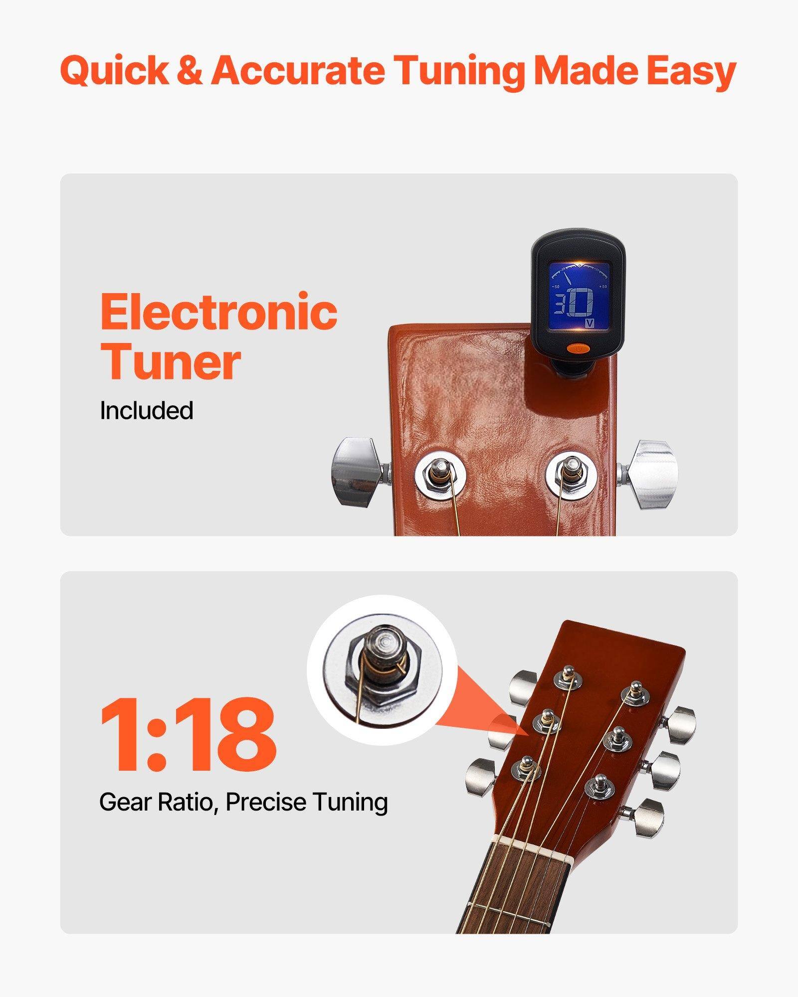 Quick & Accurate Tuning Made Easy

Electronic Tuner Included

1:18 Gear Ratio, Precise Tuning