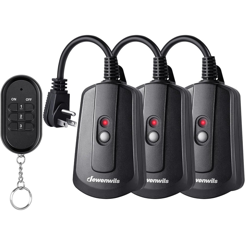 RTMB - Outdoor Remote Control Outlet Kit – Waterproof, 3-Pack, 100ft Range - Black