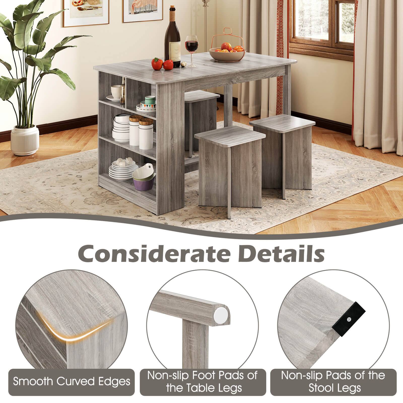 Considerate Details

- Smooth Curved Edges
- Non-slip Foot Pads of the Table Legs
- Non-slip Pads of the Stool Legs