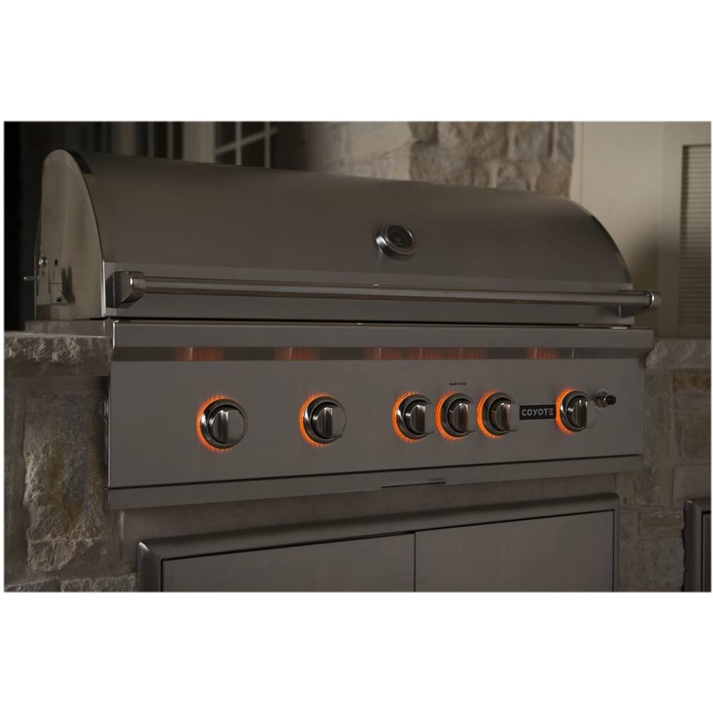 Left View: Coyote - Island Cart for C1EL120SM Electric Grill - Stainless Steel