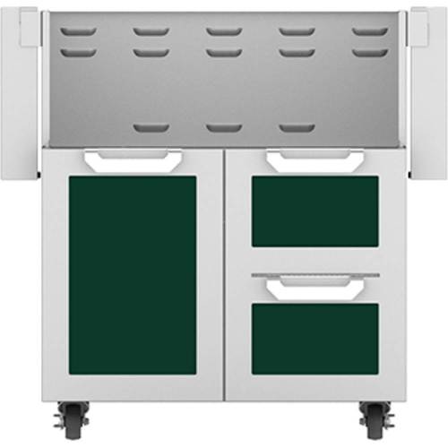 Angle. Hestan - Double Drawer and Door Tower Cart for 30" Gas Grills - Green.