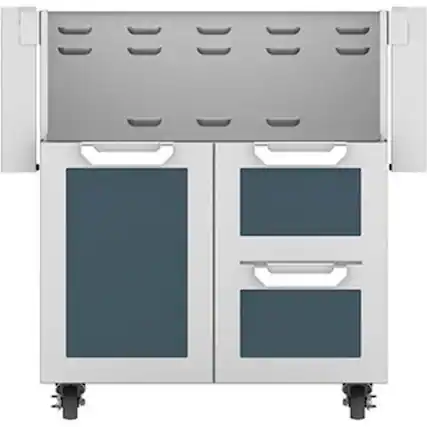 Angle. Hestan - Double Drawer and Door Tower Cart for 30" Gas Grills - Pacific Fog.