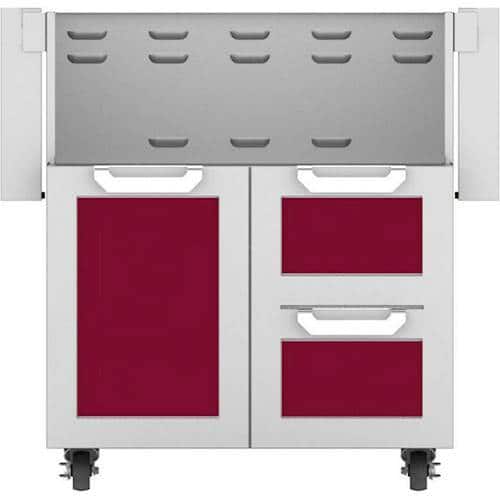 Angle. Hestan - Double Drawer and Door Tower Cart for 30" Gas Grills - Burgundy.