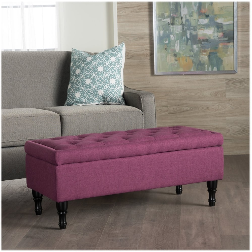 Left View: Noble House - Calhoun Storage Ottoman - Dark Fuchsia