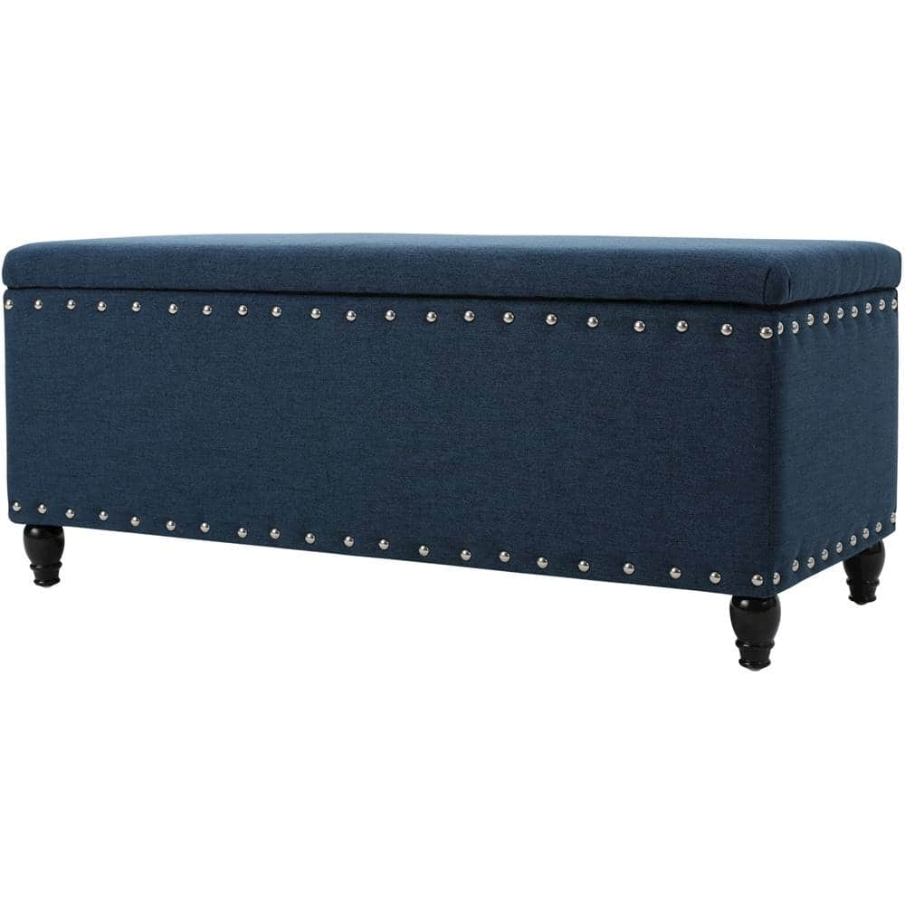 Left View: Noble House - Flagler Storage Ottoman - Navy Blue