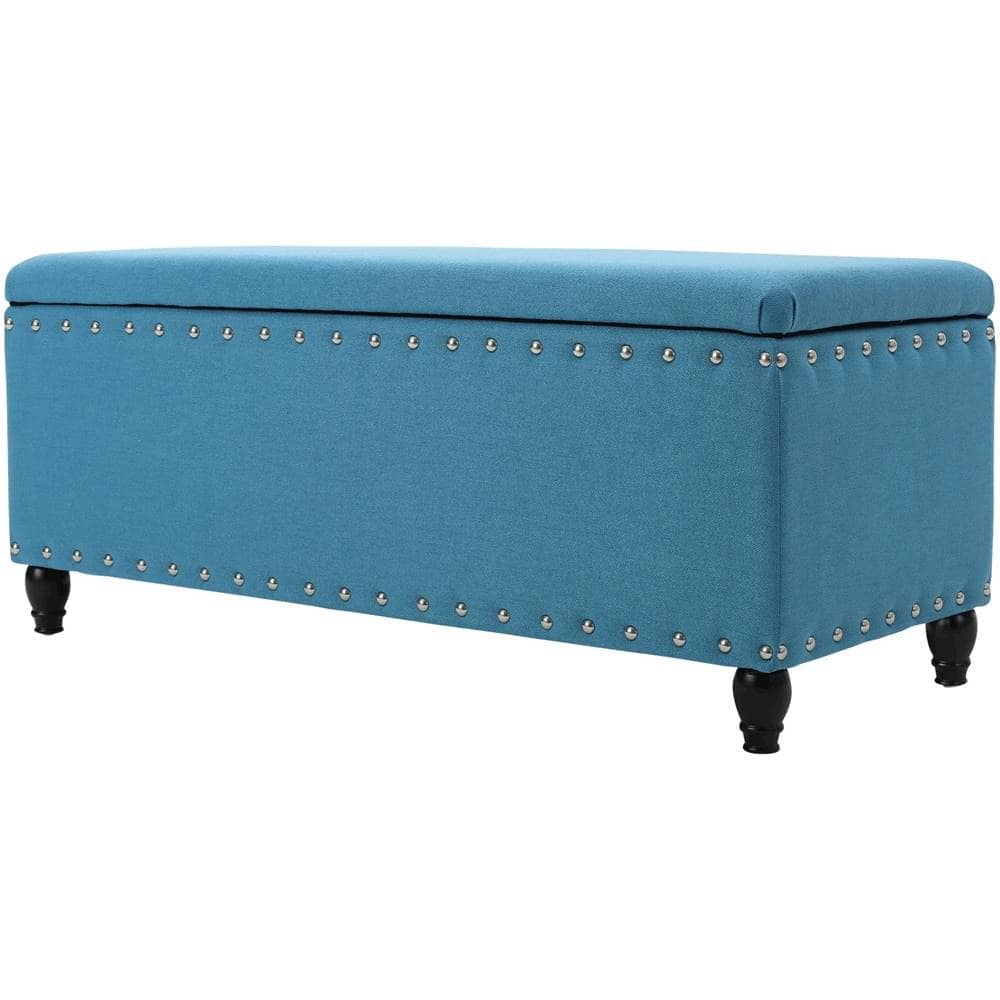 Left View: Noble House - Flagler Storage Ottoman - Teal