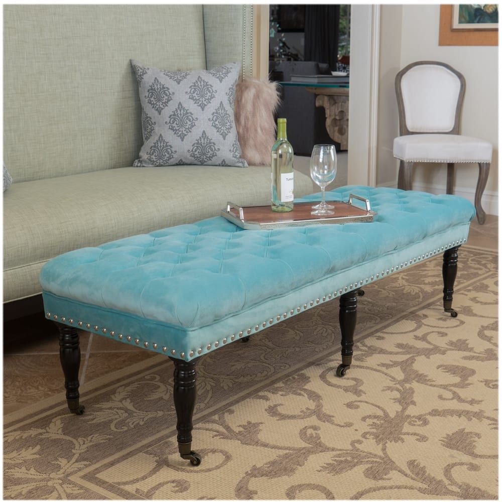 Left View: Noble House - Wheaton Upholstered Bench - Light Blue