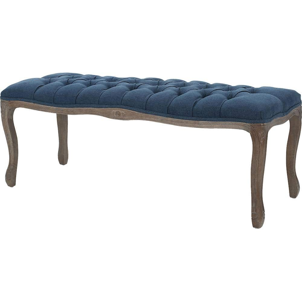 Left View: Noble House - Pinehurst Bench Ottoman - Dark Blue/Natural