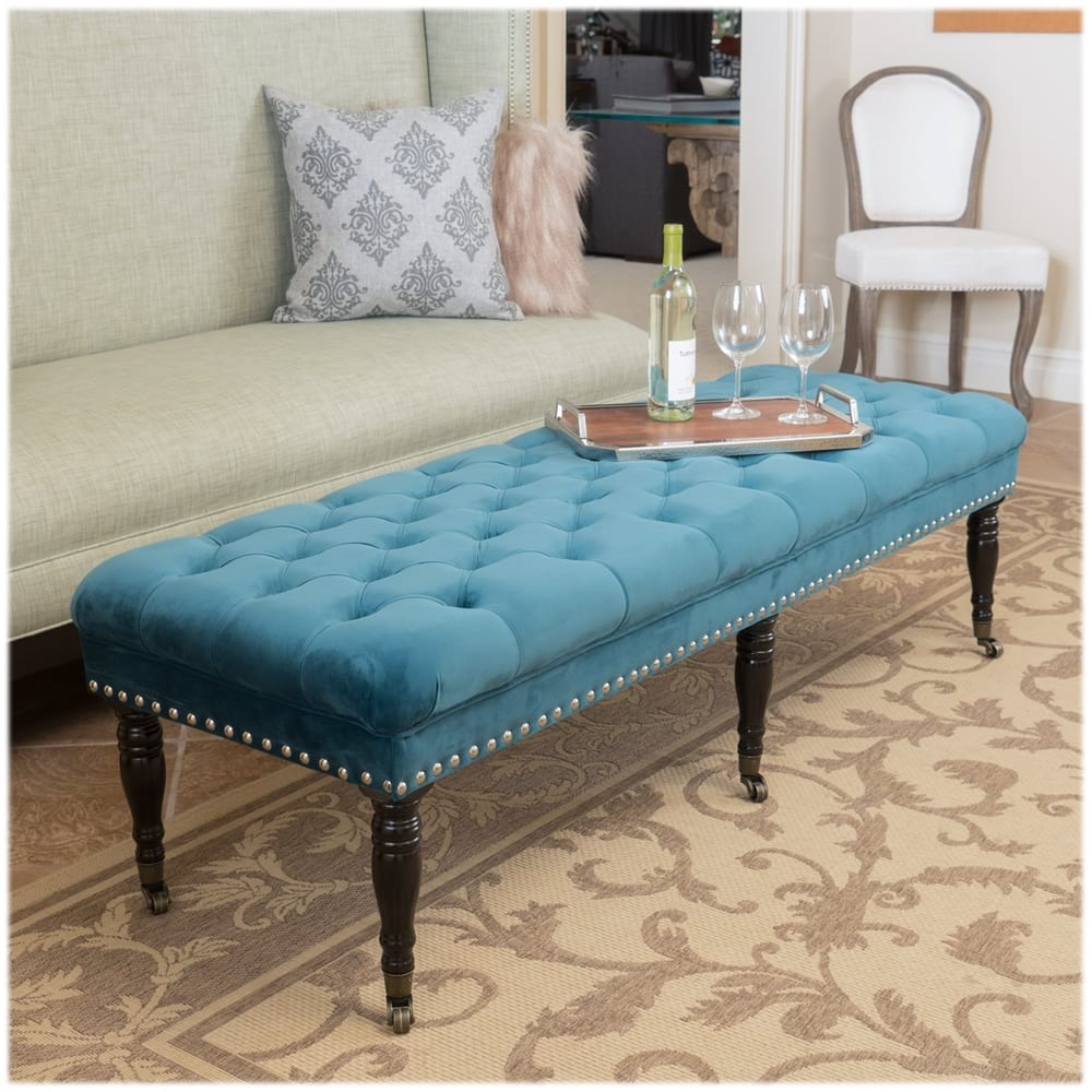 Left View: Noble House - Wheaton Upholstered Bench - Dark Teal