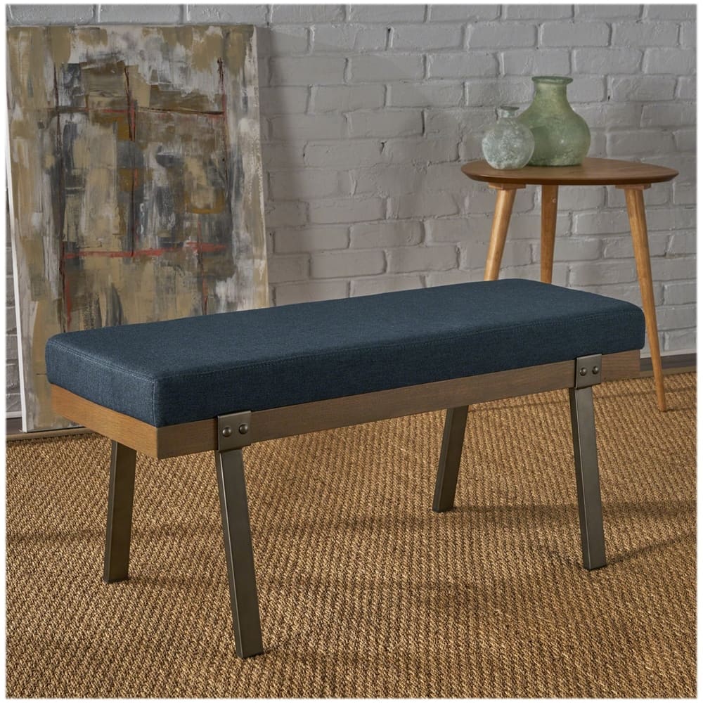 Left View: Noble House - Macomb Upholstered Bench - Navy Blue